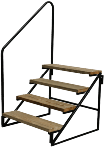 wood metal steps with rail